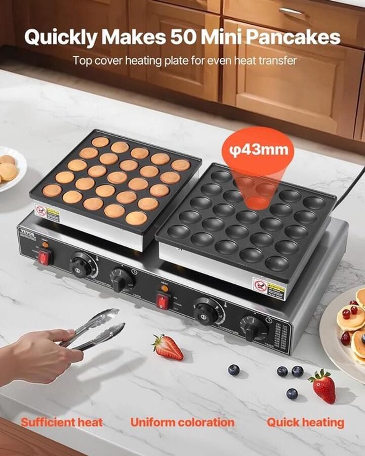 Corenia Mini Pannenkoekenmaker – Poffertjesmaker – Dorayaki Apparaat – Wafelijzer – Pancake Grill – 50 Mini Pannenkoekjes Tegelijk – 1800W Met Instelbare Temperatuur en Timer