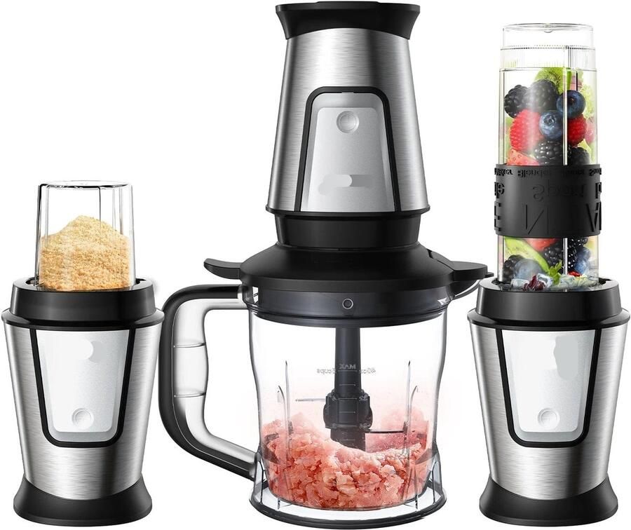 Corenia Multifunctionele Keukenmachine 3-in-1 Foodprocessor Blender 700W Smoothie Maker Hakmolen Droogmolen Roestvrij Staal BPA-vrije Fles 24.000 RPM