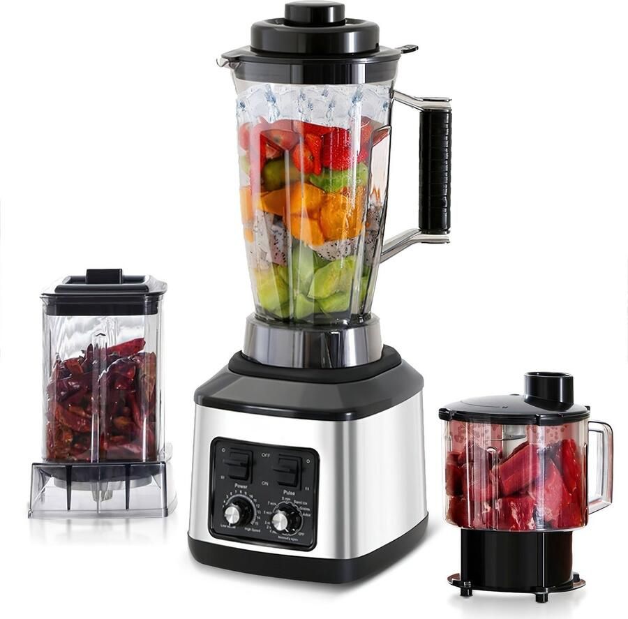 Corenia Multifunctionele Keukenmachine – Blender – Food Processor – Sapmaker – IJscrusher – Grote Inhoud 3L+1 5L+0 5L – Krachtige 9500W Motor – Stille Frequentie Technologie