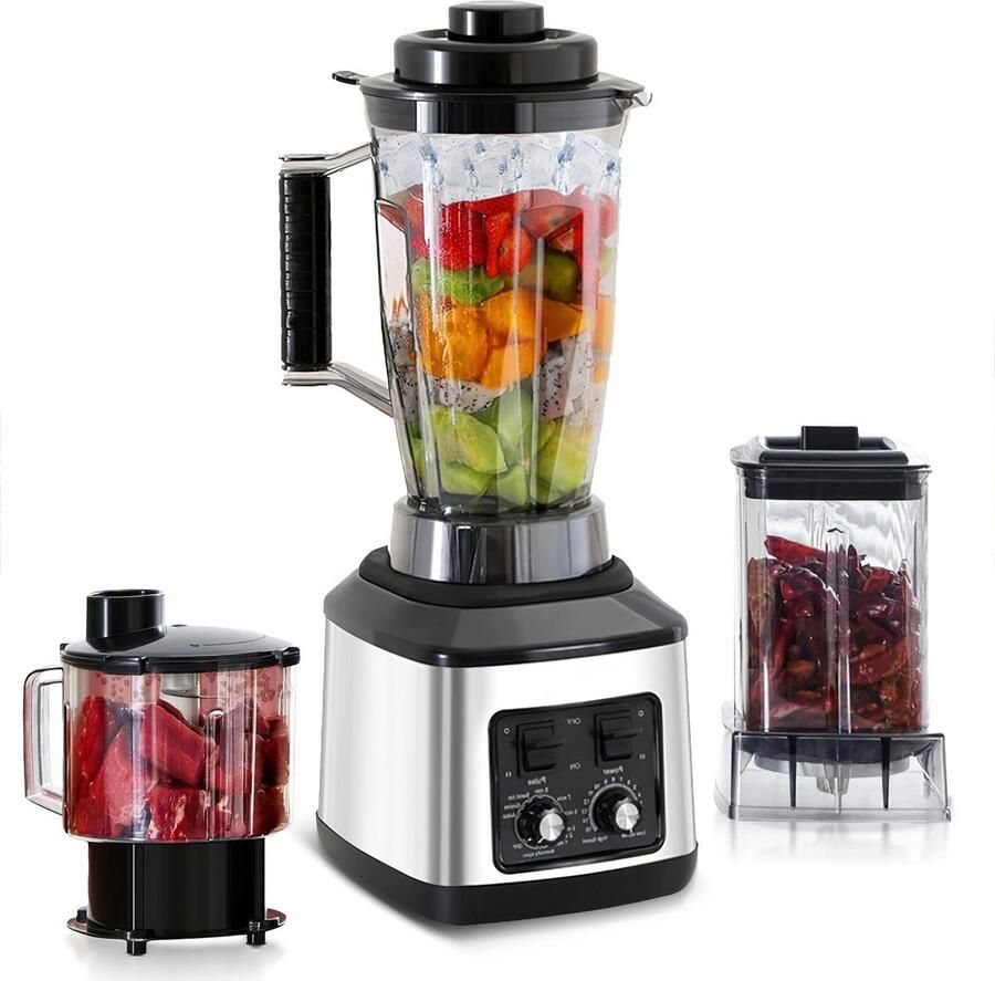 Corenia Multifunctionele Keukenmachine – Blender – Food Processor – Sapmaker – IJscrusher – Grote Inhoud 3L+1 5L+0 5L – Krachtige 9500W Motor – Stille Frequentie Technologie - Foto 2