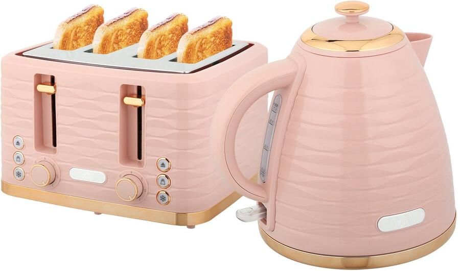 Corenia Ontbijtpakket Waterkoker – Broodrooster – Toaster – Kettle – 2-in-1 Set – Roze – 7 Bruiningsstanden – Ontdooien en Opwarmen