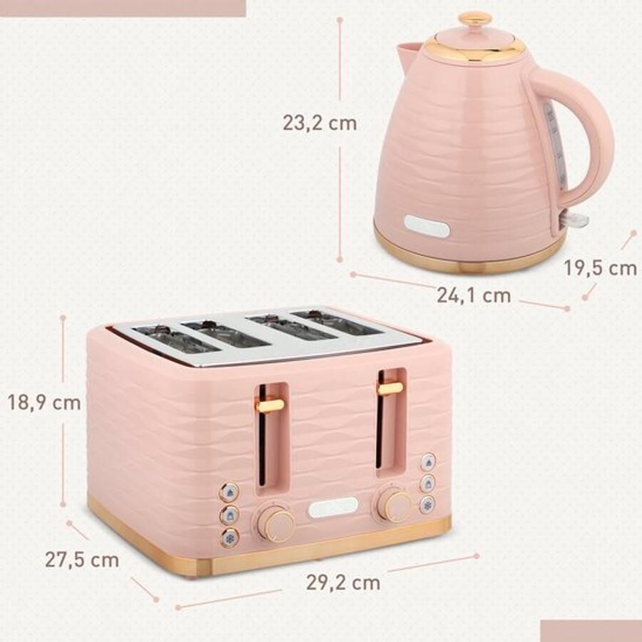 Corenia Ontbijtpakket Waterkoker – Broodrooster – Toaster – Kettle – 2-in-1 Set – Roze – 7 Bruiningsstanden – Ontdooien en Opwarmen - Foto 4