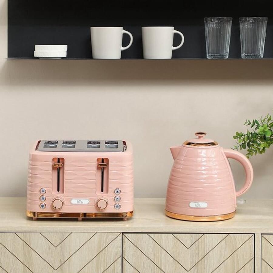 Corenia Ontbijtpakket Waterkoker – Broodrooster – Toaster – Kettle – 2-in-1 Set – Roze – 7 Bruiningsstanden – Ontdooien en Opwarmen