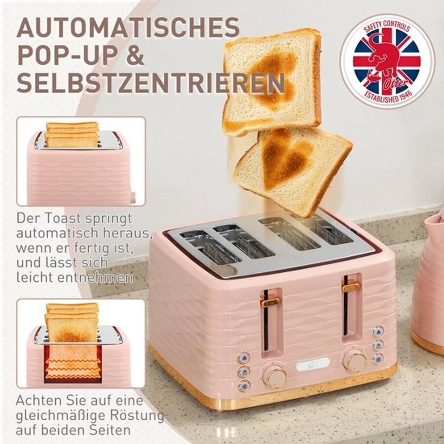 Corenia Ontbijtpakket Waterkoker – Broodrooster – Toaster – Kettle – 2-in-1 Set – Roze – 7 Bruiningsstanden – Ontdooien en Opwarmen - Foto 2