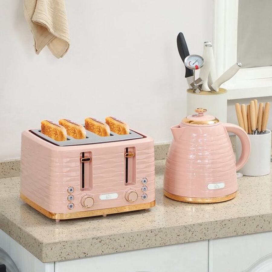 Corenia Ontbijtpakket Waterkoker – Broodrooster – Toaster – Kettle – 2-in-1 Set – Roze – 7 Bruiningsstanden – Ontdooien en Opwarmen - Foto 3