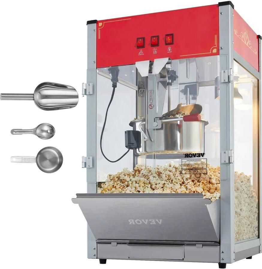 Corenia Popcorn Machine Popcorn Popper Machine 12 Oz Kettle 1440W Popcornmaker voor op Het Aanrecht voor 80 Kopjes per Batch Zilver