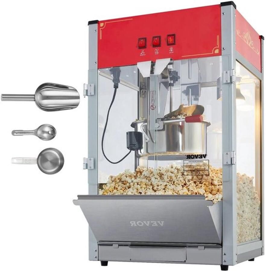 Corenia Popcorn Machine Popcorn Popper Machine 12 Oz Kettle 1440W Popcornmaker voor op Het Aanrecht voor 80 Kopjes per Batch Zilver