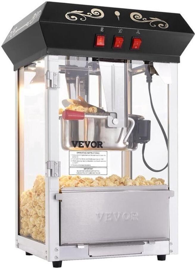 Popcornmachine – Popcornmaker – Popcornapparaat – Popcornpopper – Bioscoopmachine – 850W Vermogen – 8oz Ketelcapaciteit Voor 48 Koppen