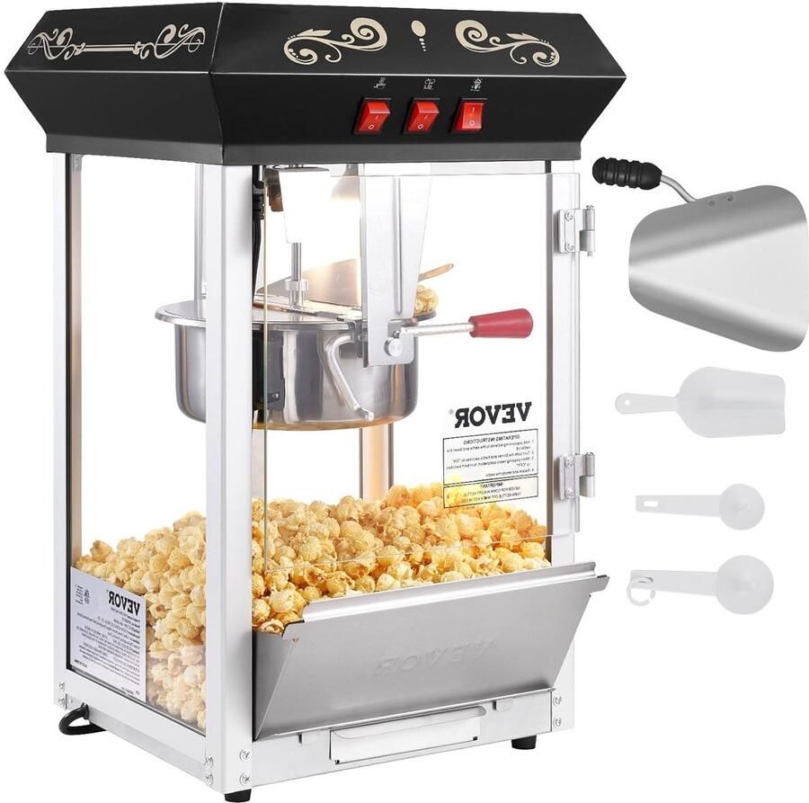 Corenia Popcornmachine – Popcornmaker – Popcornapparaat – Popcornpopper – Bioscoopmachine – 850W Vermogen – 8oz Ketelcapaciteit Voor 48 Koppen
