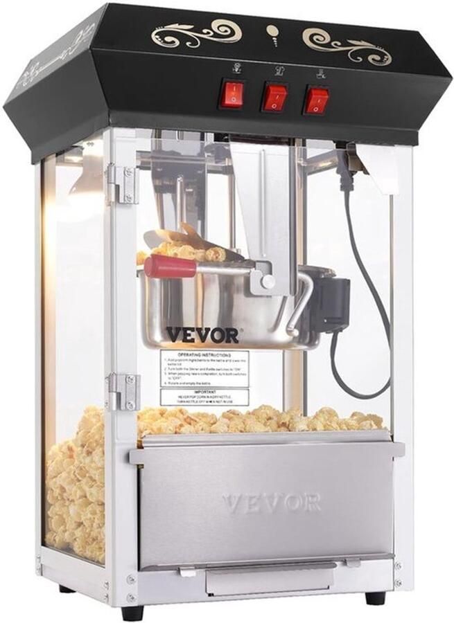 Corenia Popcornmachine – Popcornmaker – Popcornapparaat – Popcornpopper – Bioscoopmachine – 850W Vermogen – 8oz Ketelcapaciteit Voor 48 Koppen