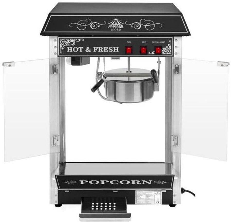 Corenia Popcornmachine – Popcornmaker – Popcornpan – Popcornpopper – Maispopper – 1600W Vermogen – Verlichte Glazen Kast