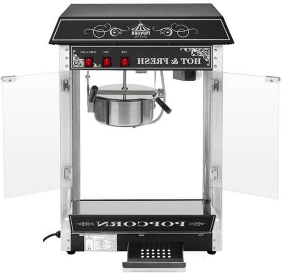 Corenia Popcornmachine – Popcornmaker – Popcornpan – Popcornpopper – Maispopper – 1600W Vermogen – Verlichte Glazen Kast
