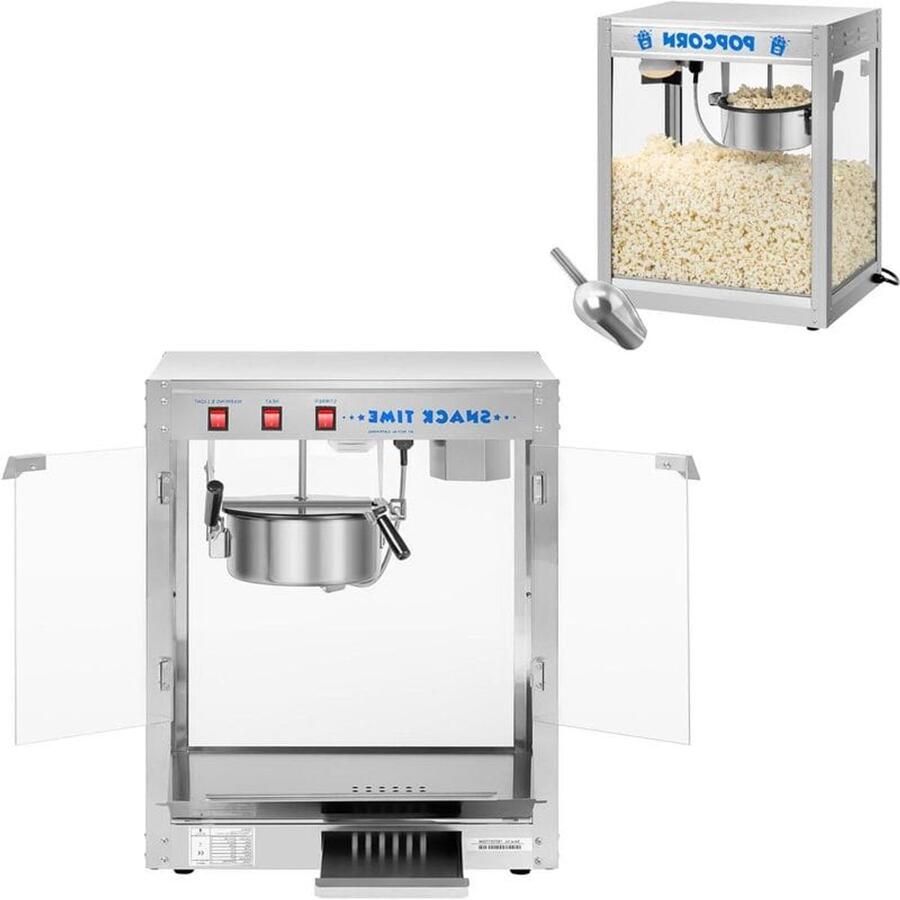 Popcornmachine – Popcornmaker – Snackmachine – Pofmaïs Machine – Bioscoopmachine – 1350W Vermogen – RVS Behuizing & Automatisch Roersysteem