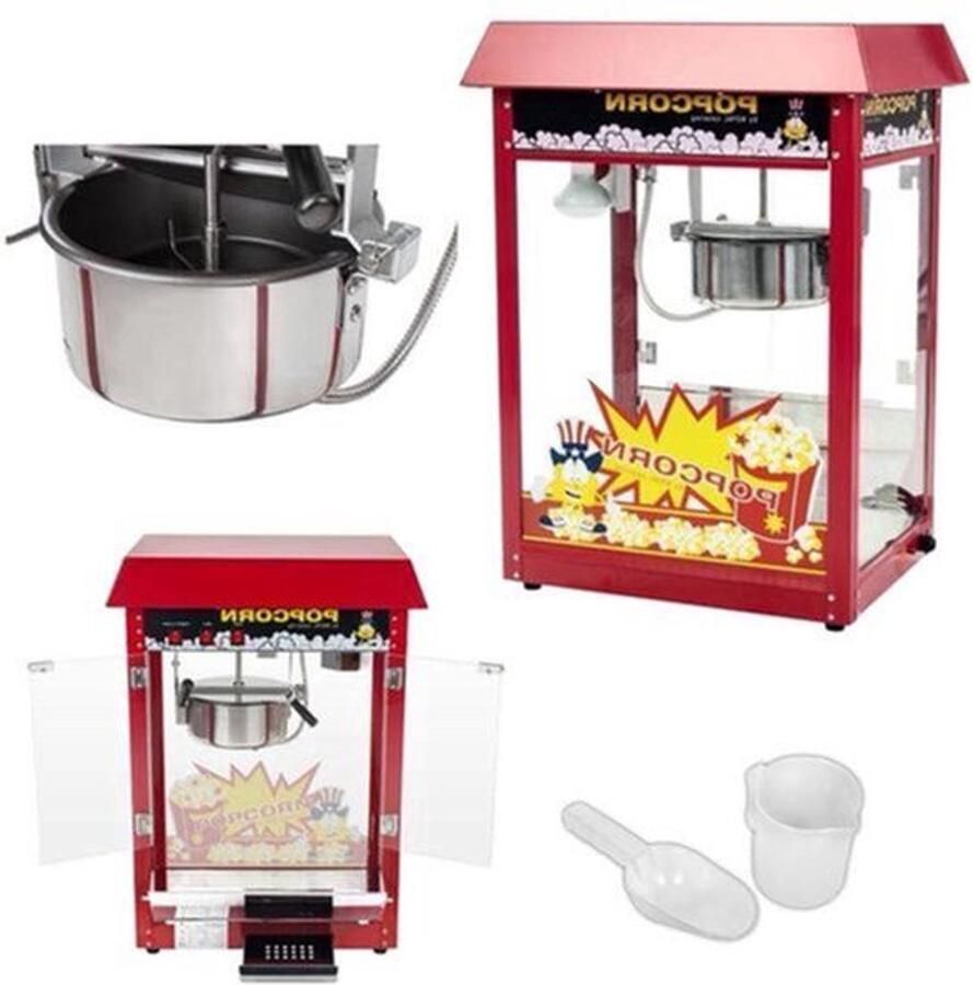 Popcornmachine – Popcornmaker – Snackmachine – Popcornapparaat – Snackautomaat – Hoge Capaciteit 5-6 kg uur – Teflon Antiaanbaklaag met Glazen Behuizing