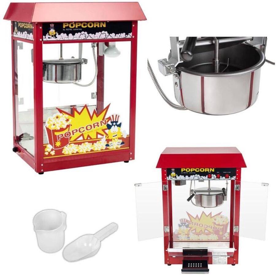 Corenia Popcornmachine – Popcornmaker – Snackmachine – Popcornapparaat – Snackautomaat – Hoge Capaciteit 5-6 kg uur – Teflon Antiaanbaklaag met Glazen Behuizing
