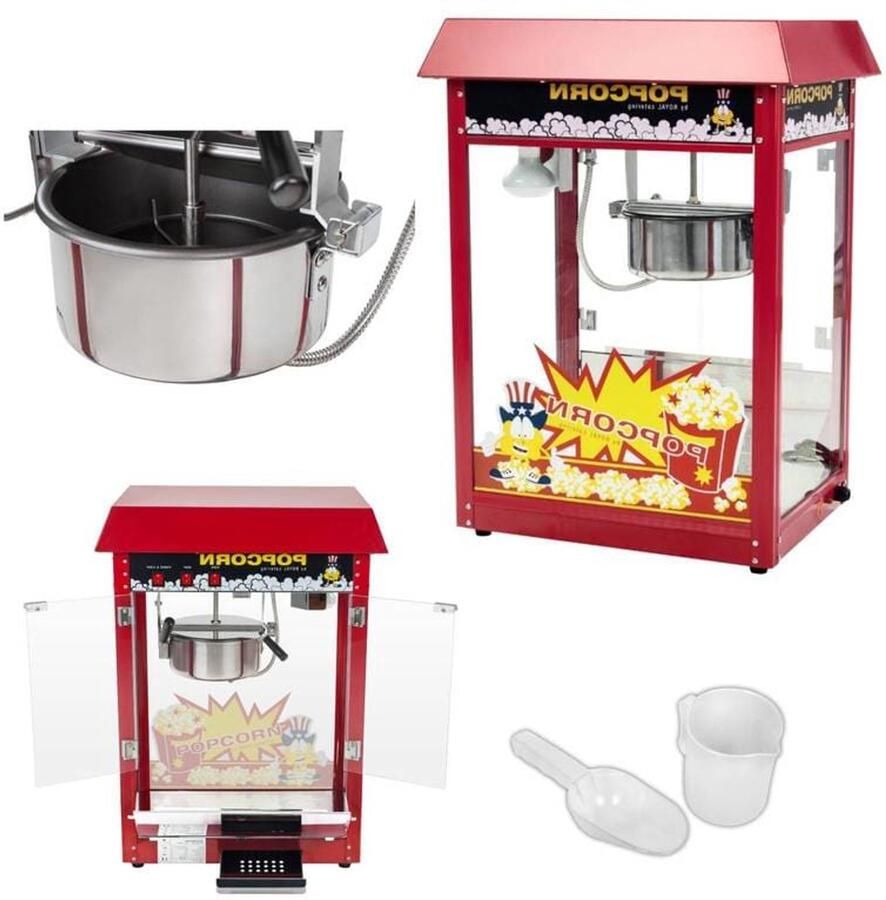 Corenia Popcornmachine – Popcornmaker – Snackmachine – Popcornapparaat – Snackautomaat – Hoge Capaciteit 5-6 kg uur – Teflon Antiaanbaklaag met Glazen Behuizing