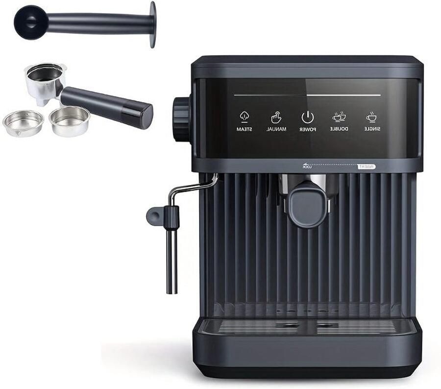 Corenia Semi-automatische espressomachine – espressozetapparaat – koffiemachine – latte maker – cappuccino apparaat – 20 bar pompdruk – ingebouwde melkopschuimer met stoompijpje – zwart – metalen behuizing