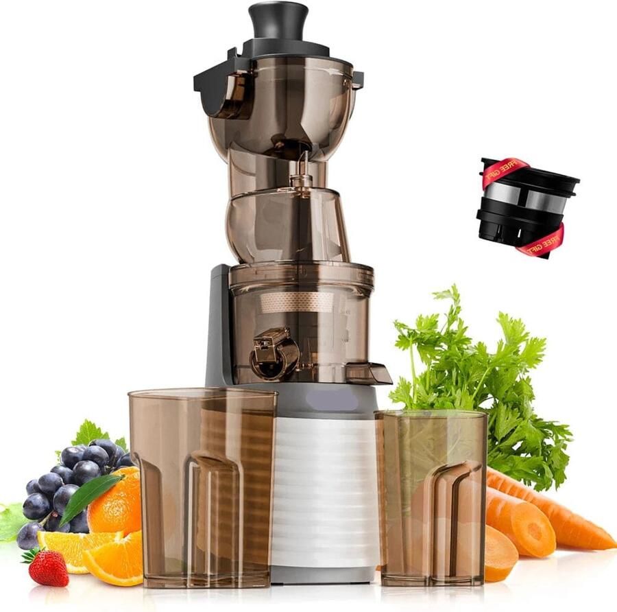 Corenia Slow Juicer Sapcentrifuge Cold Press Kitchen voor Groenten en Fruit Grote Vulopening 60RPM 3 Snelheden 1200 Watt Stainless Steel Sieve Automatische Pulpuitstoot Koude Pers Makkelijk te Reinigen Parelwit