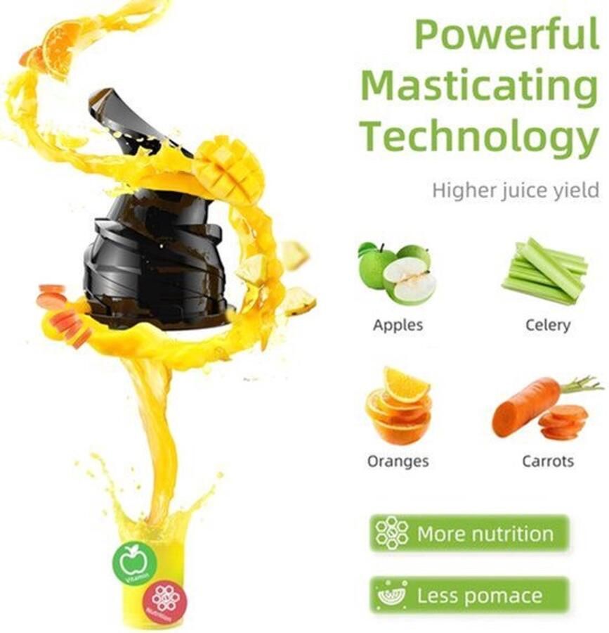 Corenia Slowjuicer Juicer Juice Maker Sapcentrifuge 78mm Voedselinvoer – 200W – 40-65RPM – Voor Hele Vruchten