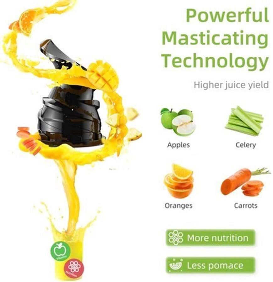 Slowjuicer Juicer Juice Maker Sapcentrifuge 78mm Voedselinvoer – 200W – 40-65RPM – Voor Hele Vruchten - Foto 1