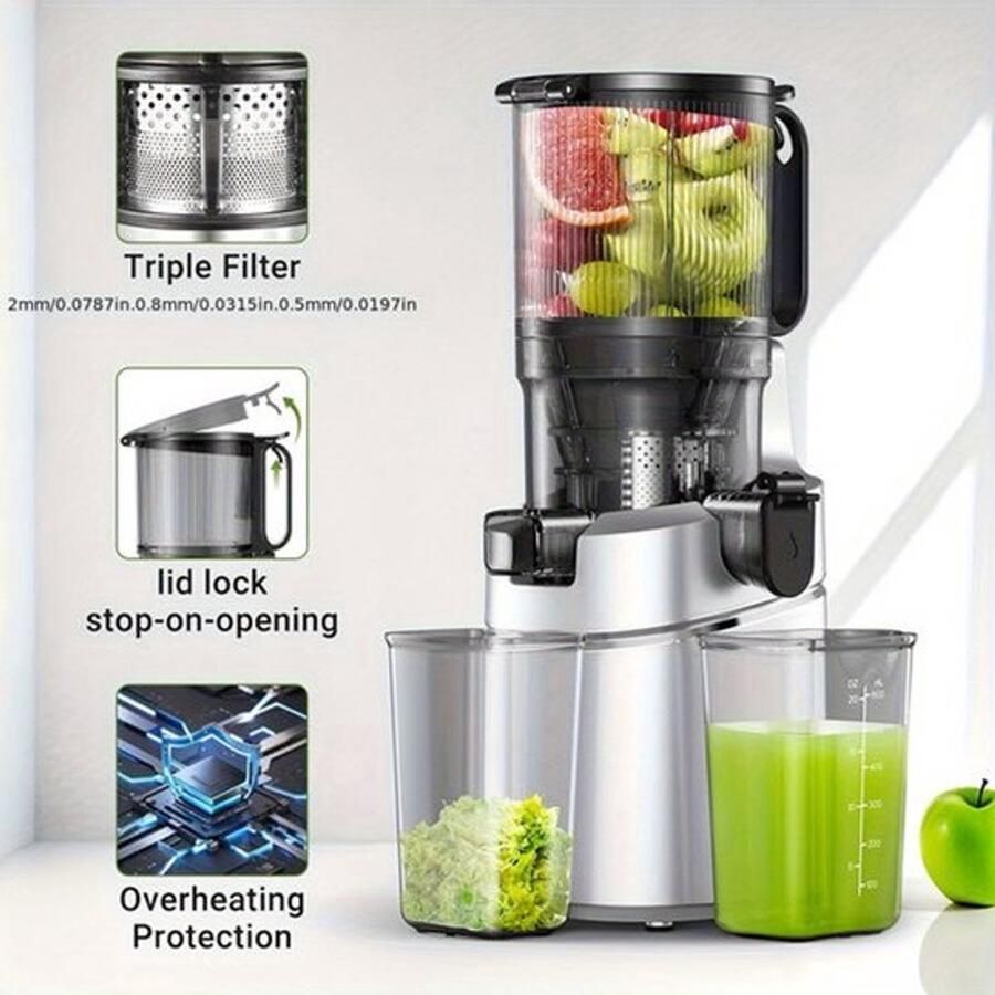 Corenia Slowjuicer – Juicer – Sapcentrifuge – Sapmaker – Slow Extractor – 13 5 Cm Voederopening – 1 8 Liter Opvangcapaciteit Zwart - Foto 3