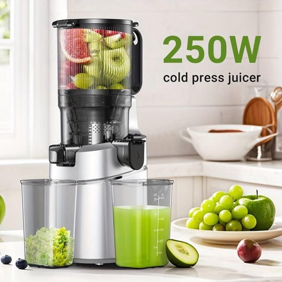 Corenia Slowjuicer – Langzame Juicer – Sapcentrifuge – Fruitpers – Groentepers – Ruime Vulopening 135 Mm – Grote Inhoud 1 8 Liter Zilver