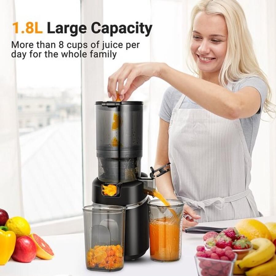 Corenia Slowjuicer – Sapmaker – Juicer – Sapcentrifuge Sappentap – Groentesapmachine – 1 8 Liter Inhoud – 250 Watt Motor Zilver