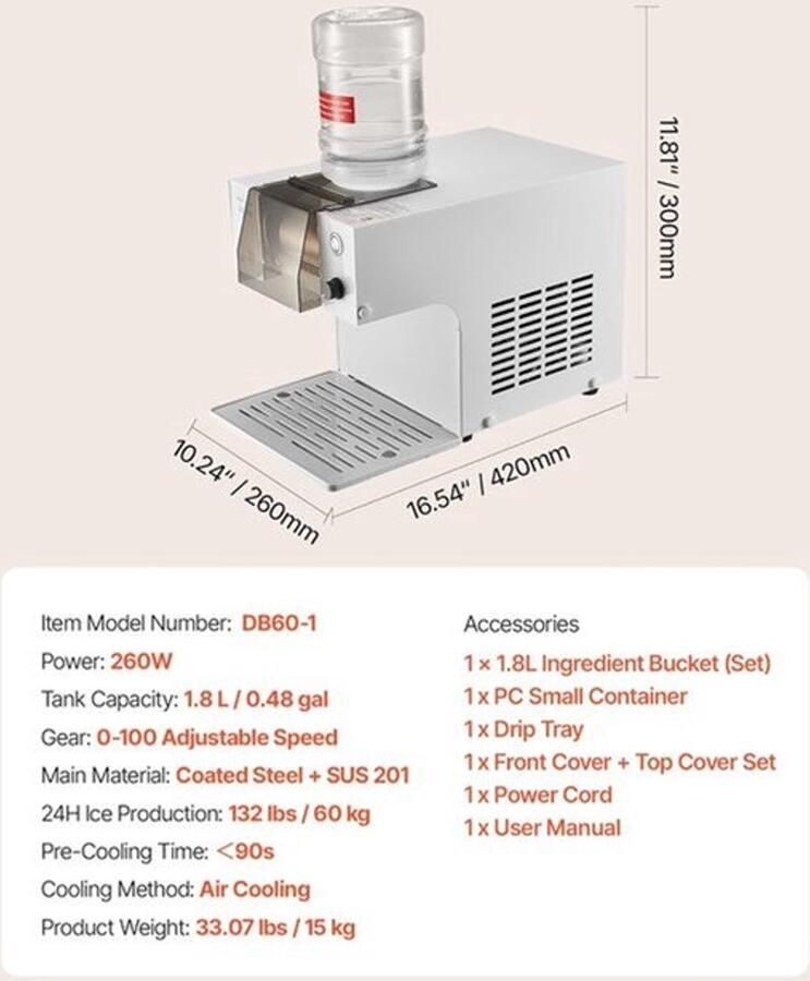 Corenia Sneeuwvlok-Ijsmachine – Ijsmachine – Ijscrusher – Bingsu Maker – Ijsblokjesschepper – 60 KG per Dag Capaciteit – Roestvrijstalen Messen en 1 8 Liter Tank