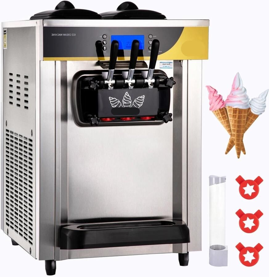 Corenia Softijs-Machine – IJsjesmaker – Soft-IJsapparaat – IJsbereider – IJsmachine – 2 X 6 Liter Mengbakken – 22-30 Liter Per Uur