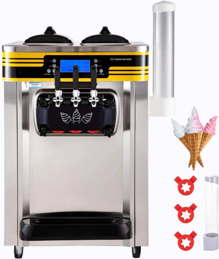 Corenia Softijsmachine – Softijsapparaat – IJsmaschine – Zachtijsmachine – Horeca Softijsmachine – 30 Liter Capaciteit – LCD Touchscreen Bedienung