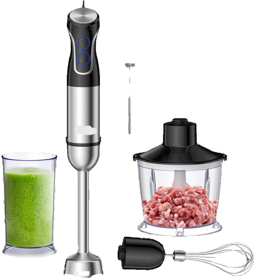 Corenia Staafmixer 1500W Handblender Blender 5-in-1 Functionaliteit RVS Messen Traploze Snelheid Inclusief Hakmolen RVS 4-blads Messen Foodprocessor