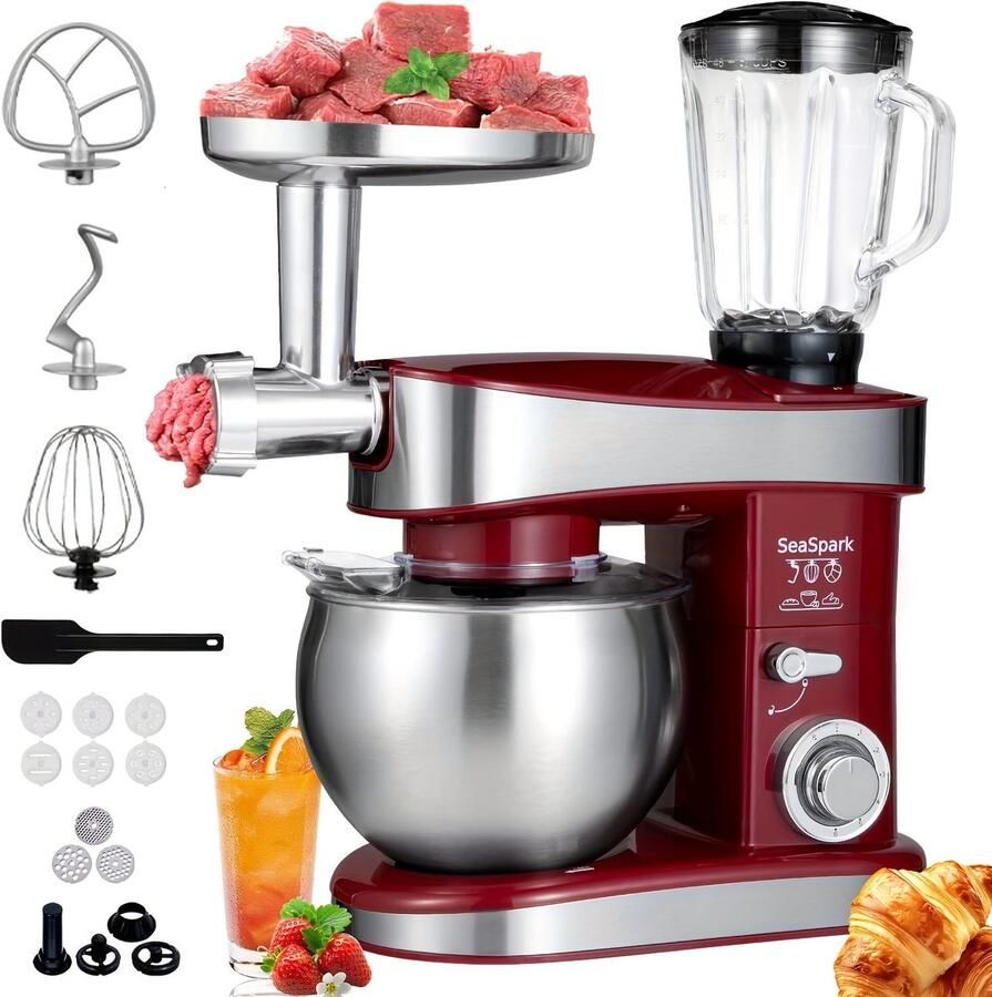 Corenia Standmixer – Keukenmixer – Deegkneder – Mixer – Sapcentrifuge – Rood – 1200W Krachtige Motor – 6 Liter RVS Mengkom
