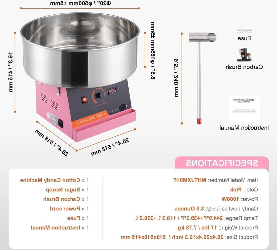 Corenia Suikerspinmachine Elektrisch Suikerspinmachines Mini Suikerspin Suikerspinmaker 1000W RVS Kom Instelbare Temperatuur Suikerschep Inclusief – Voor Feest Kermis & Evenementen Roze