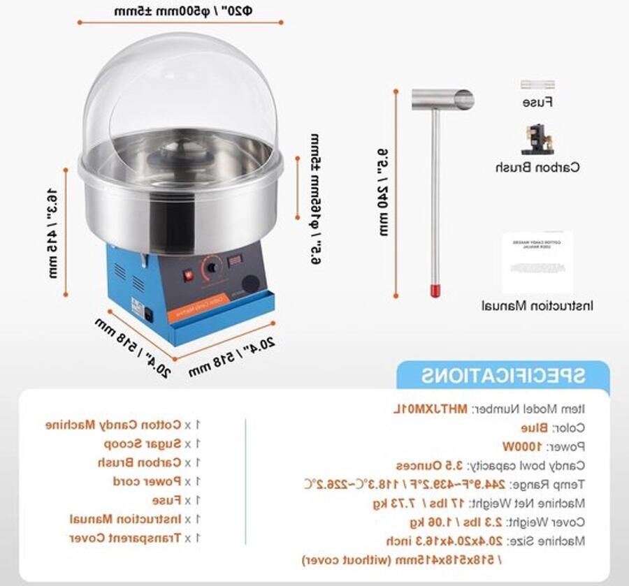Suikerspinmachine Elektrisch Suikerspinmachines Mini Suikerspin Suikerspinmaker 1000W RVS Kom Instelbare Temperatuur Suikerschep Inclusief – Voor Feest Kermis & Evenementen Blauw met Hoes