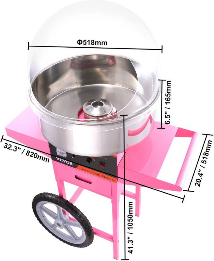 Corenia Suikerspinmachine – Suikerspin Maker – Snoepmachine – Feestmachine – Roestvrijstalen Kom – 500 Watt Motor