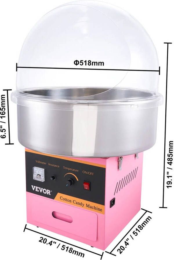 Corenia Suikerspinmachine – Suikerspin Maker – Suikerspinapparaat – Suikerspinmachine Voor Feestjes – Roestvrijstalen Kom – Krachtige 500W Motor