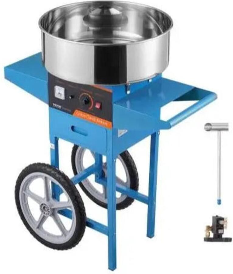 Corenia Suikerspinmachine Suikerspin Suiker Elektrische Suikerspinmachine met Kar Professionele Suikerspinner met Roestvrijstalen Kom en Lade Krachtige en Efficiënte Suikerspinner voor Feesten en Evenementen Blauwe