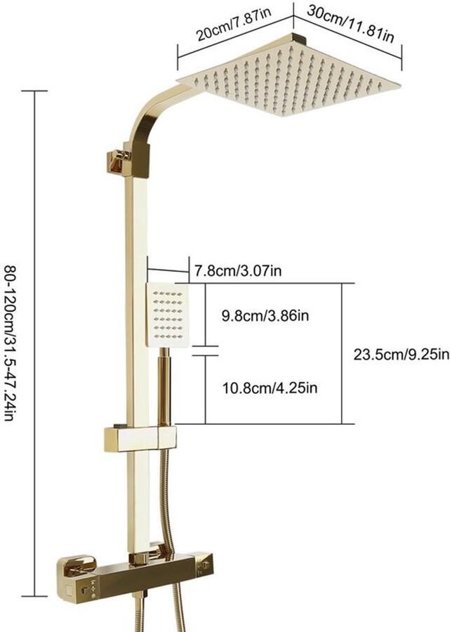 Corenia Thermostatisch Douche Systeem – Thermostaatkraan – Douchekraan – Doucheset – Douchepaneel – Gouden Afwerking – Hoogwaardig Messing – Eenvoudig Schoon te Maken
