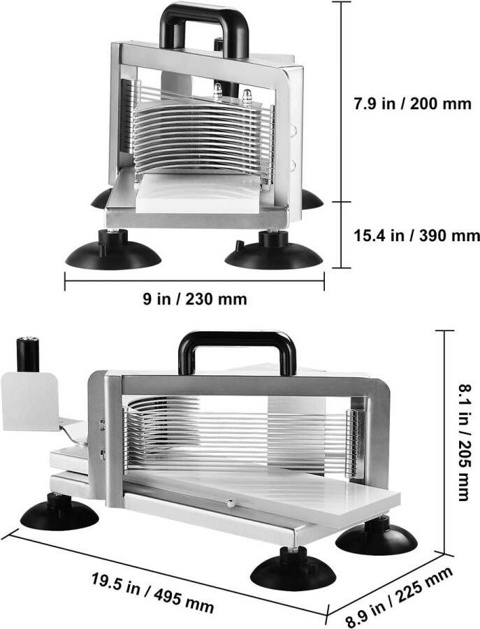Corenia Tomatensnijder Handmatige Tomatensnijder Snijmachine Mandoline Groentesnijder Frietsnijder 0.25x0.38x0.19in Heavy-Duty RVS Snijmachine Roestvrijstalen Voedselsnijmachine met Antislip Voeten