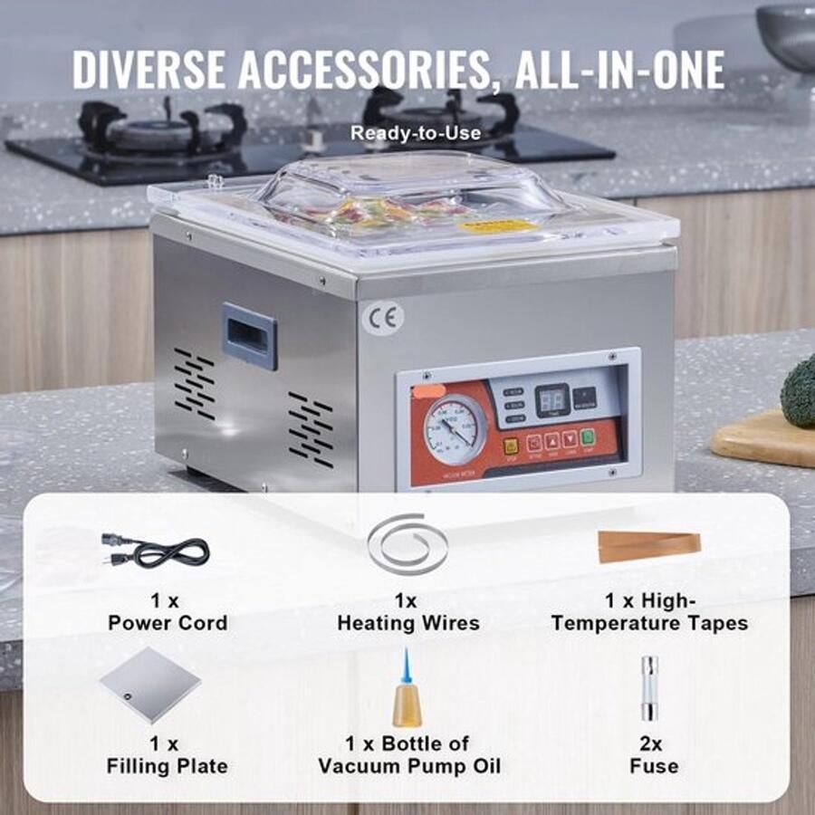 Corenia Vacumeermachine Vacuümverpakkingsmachine Vacuümmachines Kamermodel Vacuümsealer 260W met 15 7 Seallengte Commerciële Foodsaver Seal Apparaat voor Nat Voedsel Vlees en Marinades