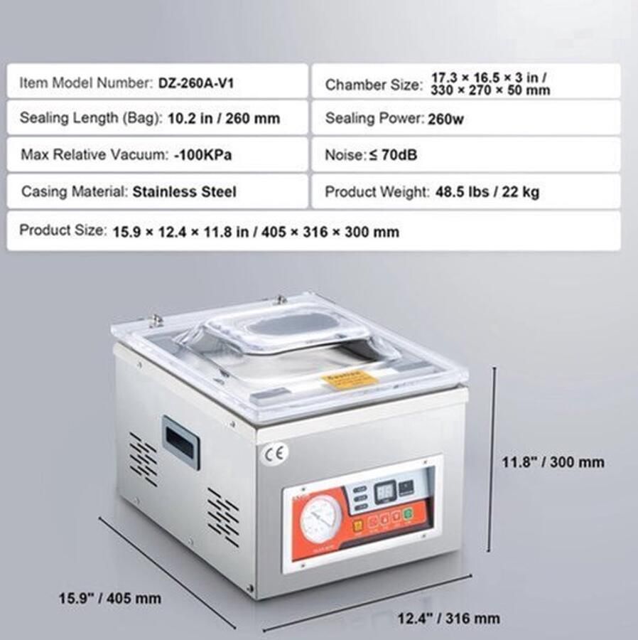 Corenia Vacumeermachine Vacuümverpakkingsmachine Vacuümmachines Kamermodel Vacuümsealer 260W met 15 7 Seallengte Commerciële Foodsaver Seal Apparaat voor Nat Voedsel Vlees en Marinades - Foto 4
