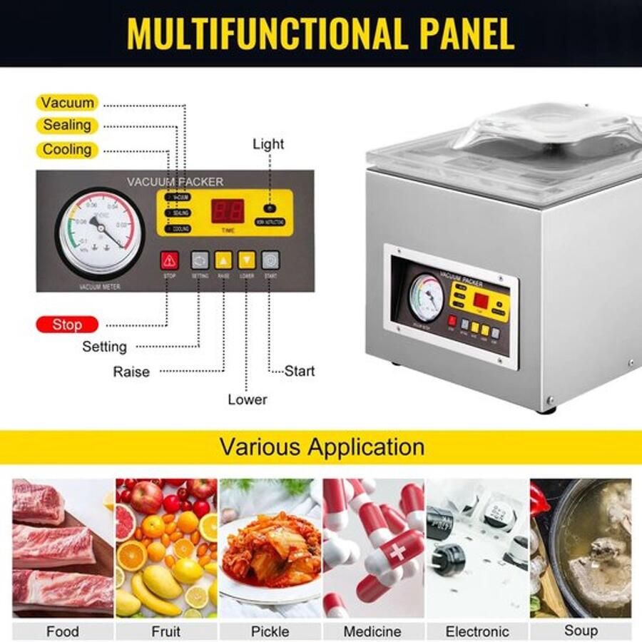 Corenia Vacumeermachine Vacuümverpakkingsmachine Vacuümmachines Kamermodel Vacuümsealer Commerciële Foodsaver Seal Apparaat Vacuüm Sealer voor Vlees Maaltijden en Keukenverpakking - Foto 2