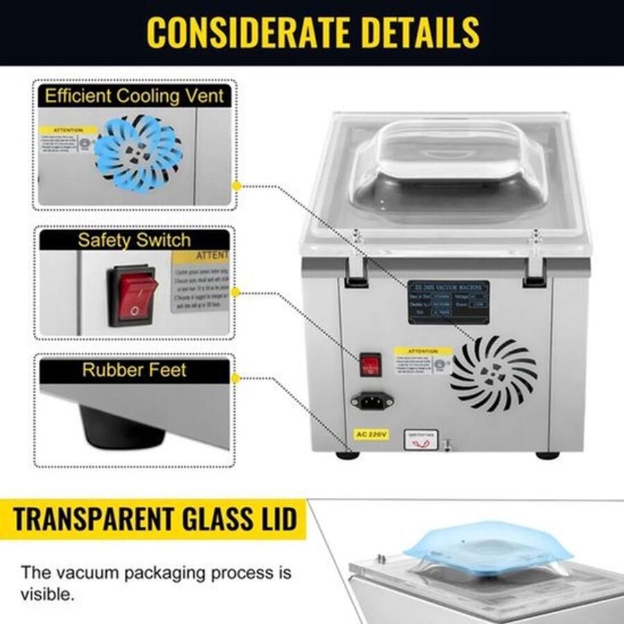 Vacumeermachine Vacuümverpakkingsmachine Vacuümmachines Kamermodel Vacuümsealer Commerciële Foodsaver Seal Apparaat Vacuüm Sealer voor Vlees Maaltijden en Keukenverpakking - Foto 2