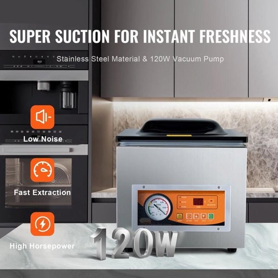 Corenia Vacumeermachine Vacuümverpakkingsmachine Vacuümmachines Kamermodel Vacuümsealer met 260W Vermogen en 26 cm Seallengte Commerciële Foodsaver Seal Apparaat voor Nat Voedsel en Vlees - Foto 3