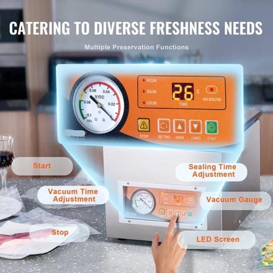 Corenia Vacumeermachine Vacuümverpakkingsmachine Vacuümmachines Kamermodel Vacuümsealer met 260W Vermogen en 26 cm Seallengte Commerciële Foodsaver Seal Apparaat voor Nat Voedsel en Vlees - Foto 2