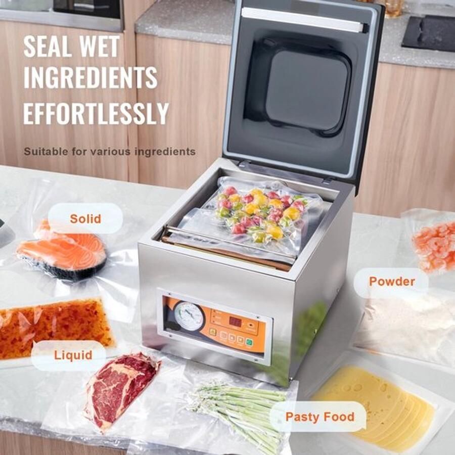 Corenia Vacumeermachine Vacuümverpakkingsmachine Vacuümmachines Kamermodel Vacuümsealer met 260W Vermogen en 26 cm Seallengte Commerciële Foodsaver Seal Apparaat voor Nat Voedsel en Vlees