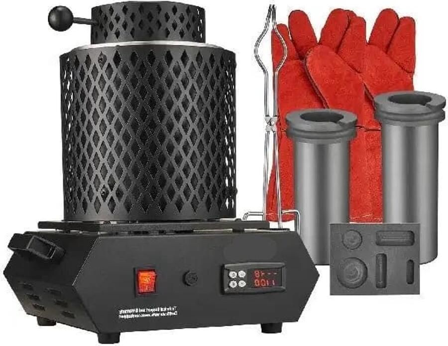 Corenia Vevor Goud smeltoven Elektrische Smeltoven 1350W 2102℉ Thermoregulatie Oven Metalen Tin zilver Goud Smelten Soldeerpot Zwart