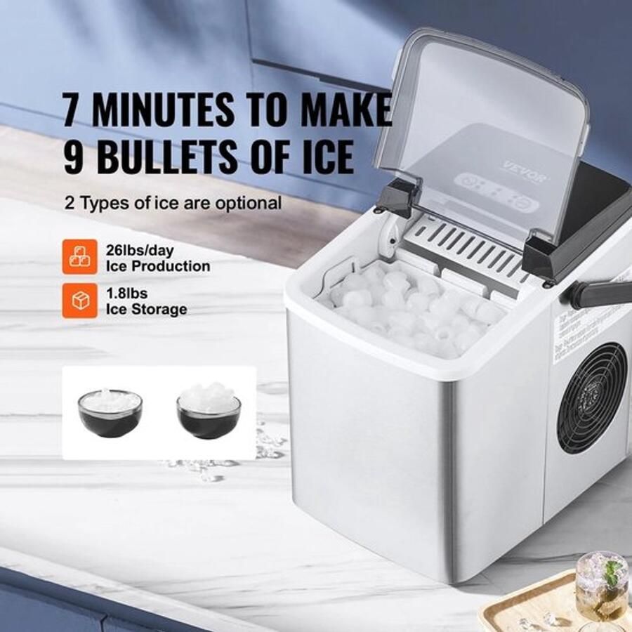 Corenia Vevor IJsblokjesmachine Ijsblokjes IJsblokjesmaker met IJsschep Per App Bestuurbaar Zelfreinigingsfunctie 105W 1.8lbs Zwart