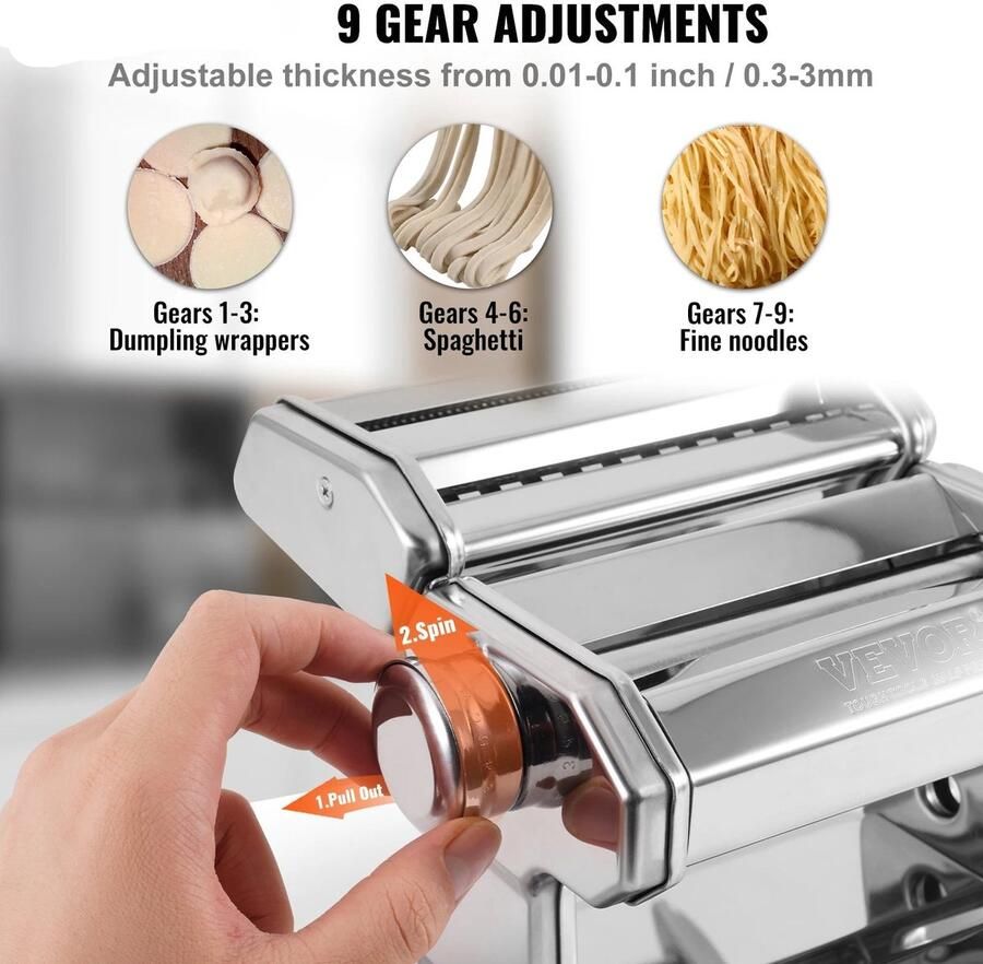 Corenia Vevor Verse pastamakermachine Elektrisch 430 Roestvrij Staal Noodle Rollers Cutter Slicer voor Het Snijden Zilver