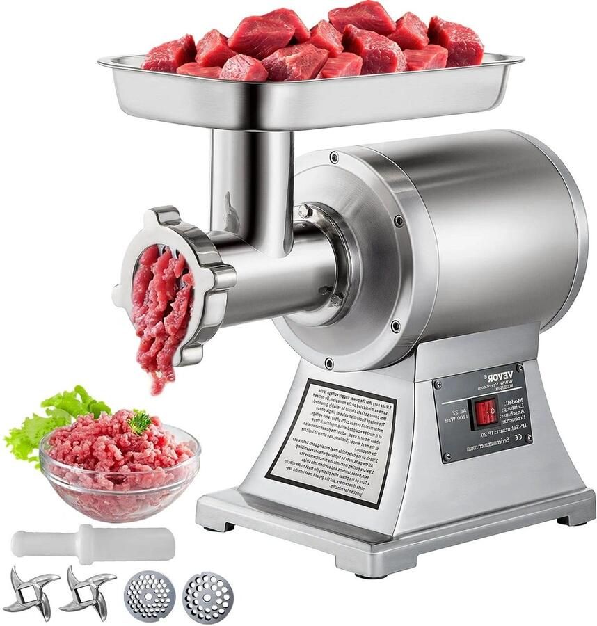 Corenia Vleesmolen Elektrische Gehaktmolen 250KG U 1100W Krachtige Motor Duurzaam RVS Design Zware Uitvoering Horeca en Thuisgebruik Eenvoudige Bediening
